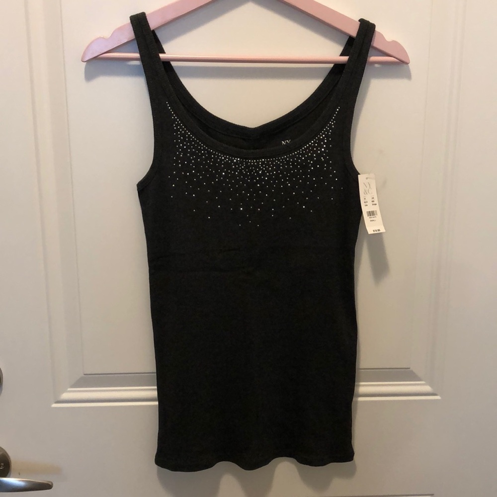 NWT Dark gray tank top with shiny silver accents